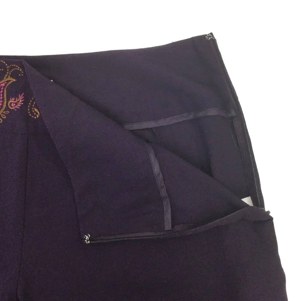 Worthington Women's Stretch Floral Embroidered Waist Purple Straight Leg Size 10